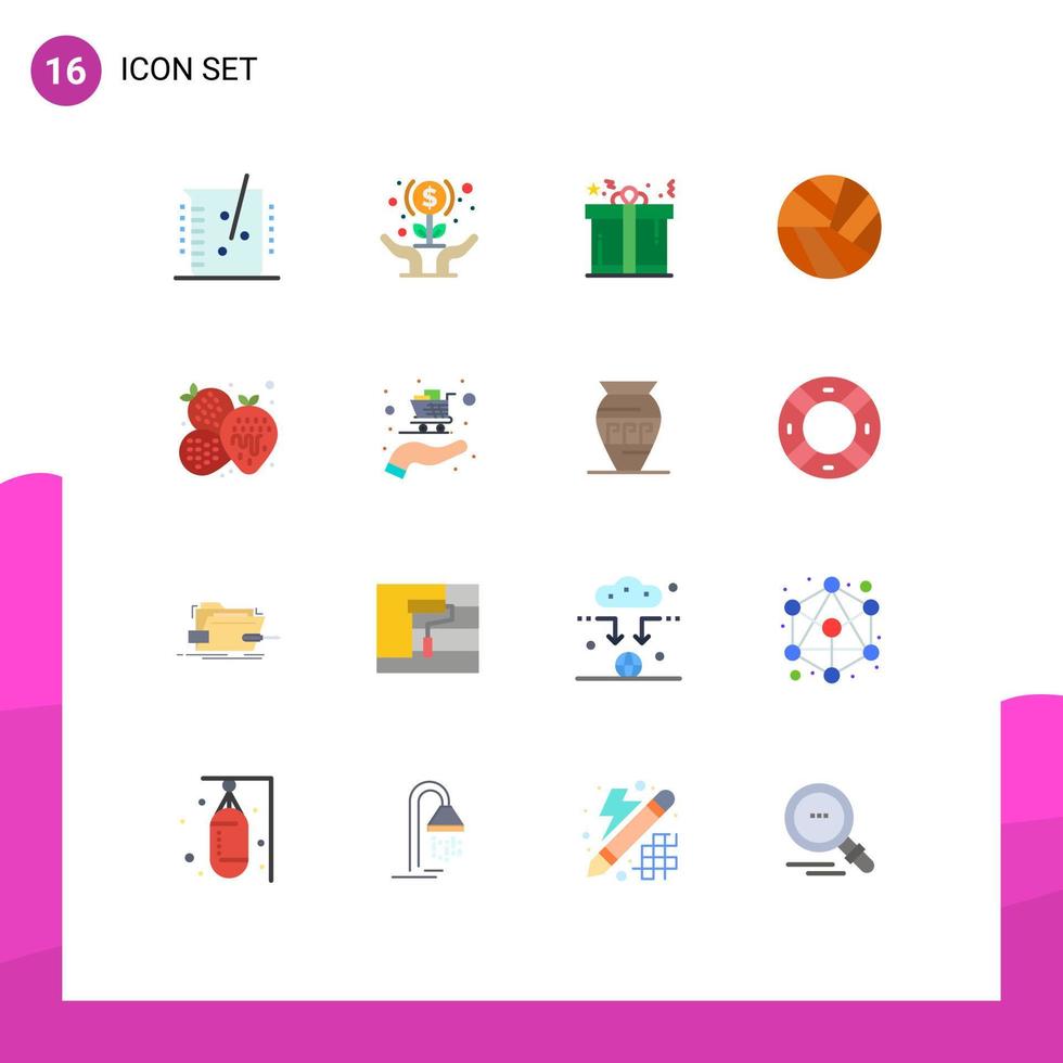 grupo de 16 signos y símbolos de colores planos para regalo de pelota de manos deportivas de piña paquete editable de elementos creativos de diseño de vectores
