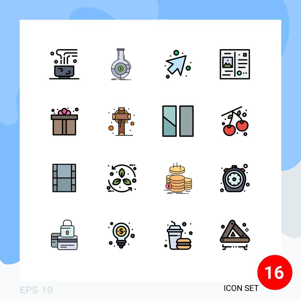 Modern Set of 16 Flat Color Filled Lines and symbols such as box travel business postcard right Editable Creative Vector Design Elements