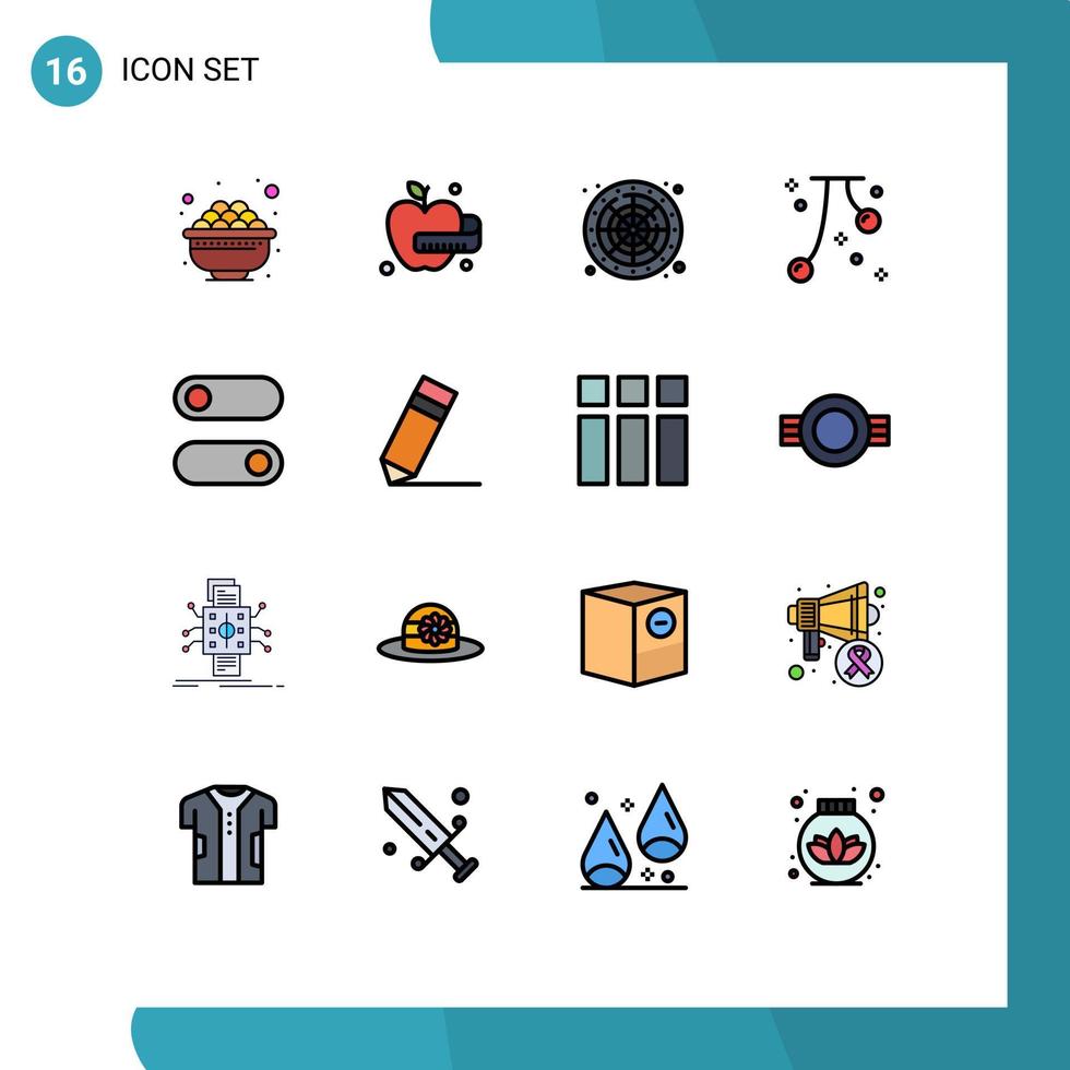 Group of 16 Modern Flat Color Filled Lines Set for toggle control game festival event Editable Creative Vector Design Elements