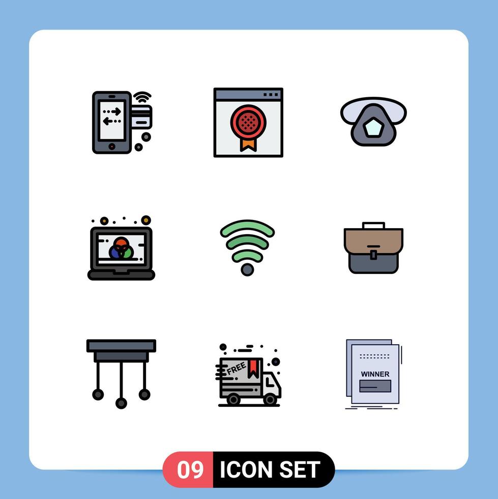 9 Thematic Vector Filledline Flat Colors and Editable Symbols of wifi laptop online computer phone Editable Vector Design Elements