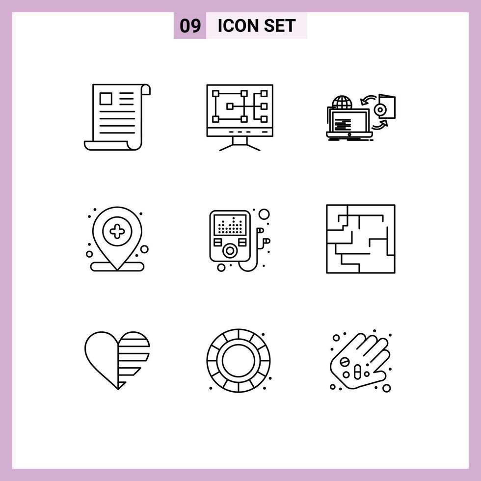 Set of 9 Modern UI Icons Symbols Signs for device map disc location publishing Editable Vector Design Elements