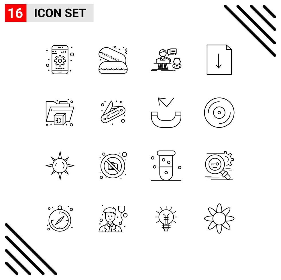 16 User Interface Outline Pack of modern Signs and Symbols of camping printer chat export document Editable Vector Design Elements