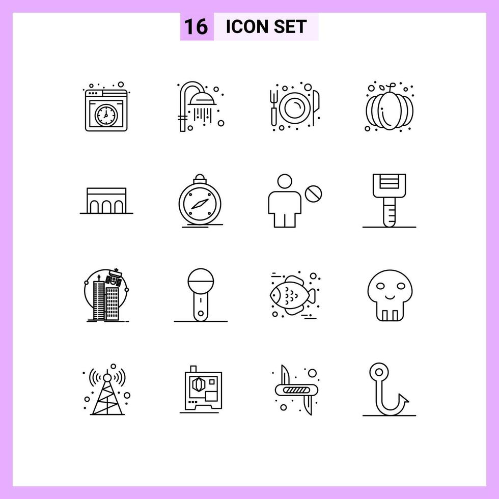 Pack of 16 creative Outlines of architecture pumpkin eat harvest autumn Editable Vector Design Elements