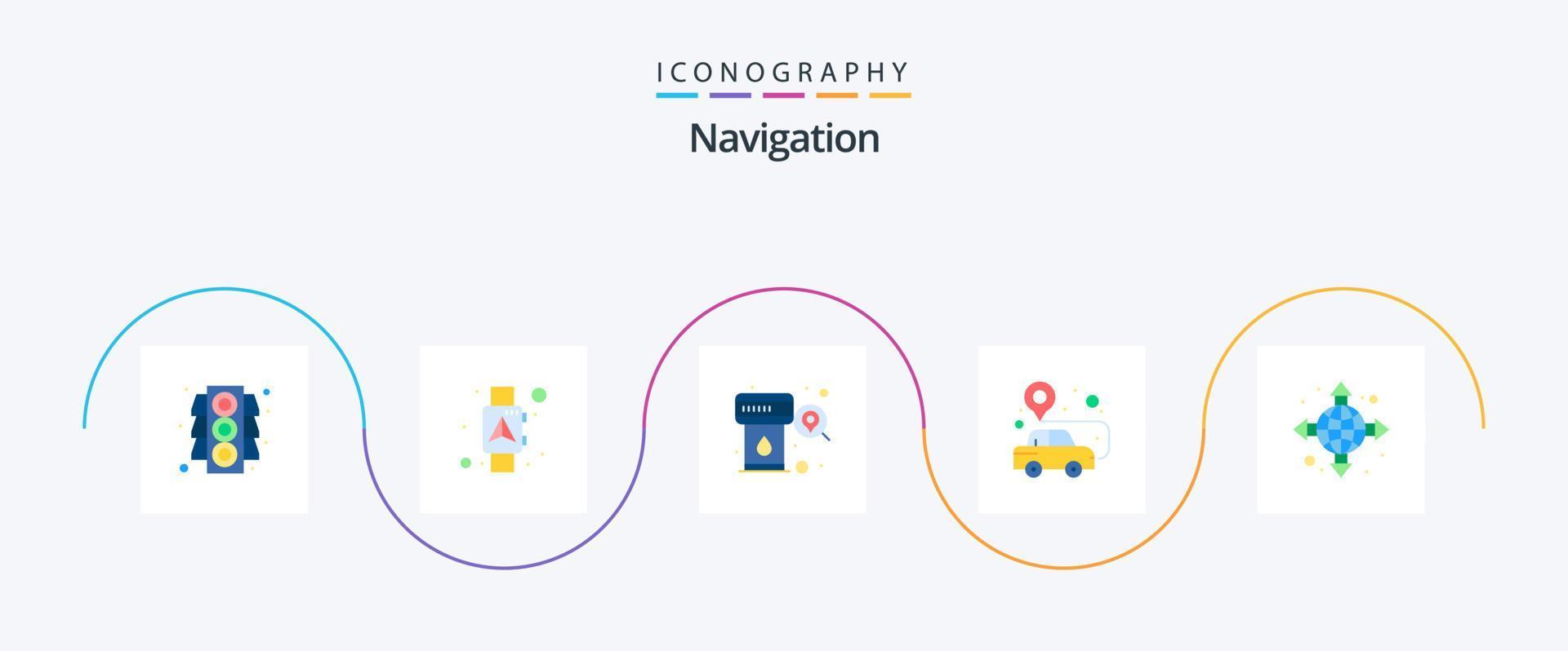 paquete de iconos de 5 planos de navegación que incluye dirección. alfiler. mirar. localización. buscar vector