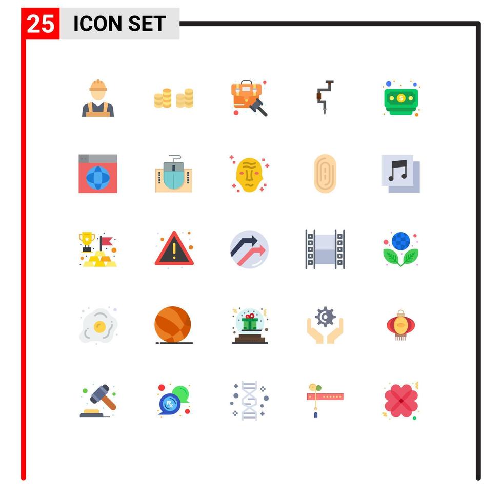 Set of 25 Modern UI Icons Symbols Signs for banking tool court tool drill Editable Vector Design Elements