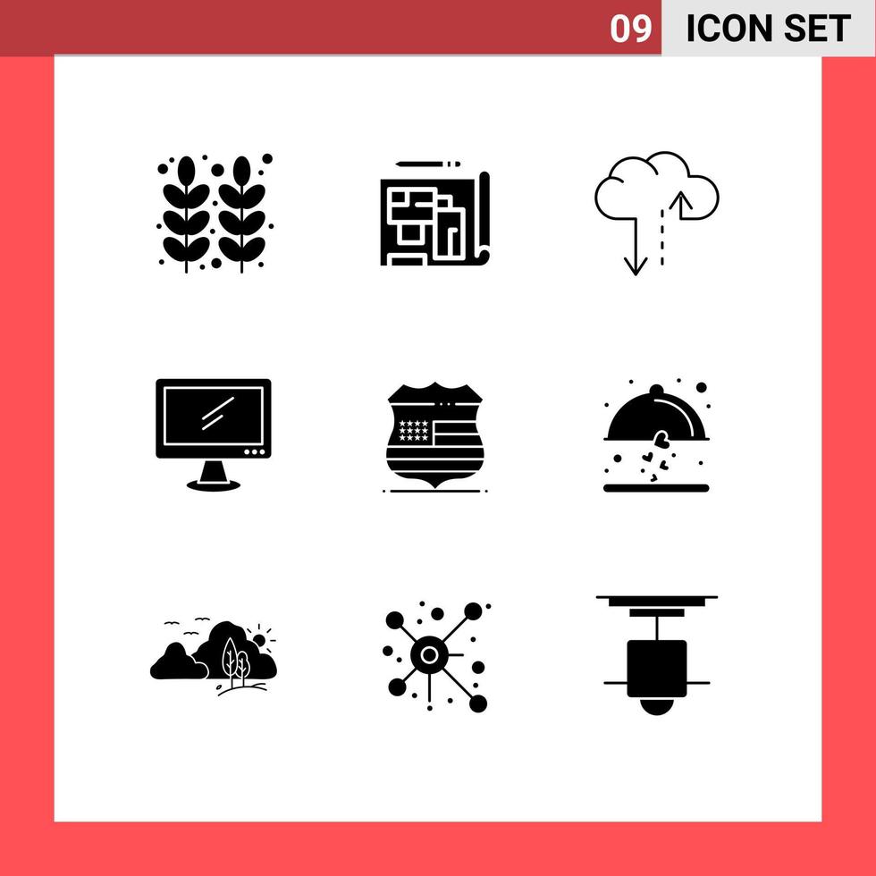 9 Solid Glyph concept for Websites Mobile and Apps shield imac estate device computer Editable Vector Design Elements