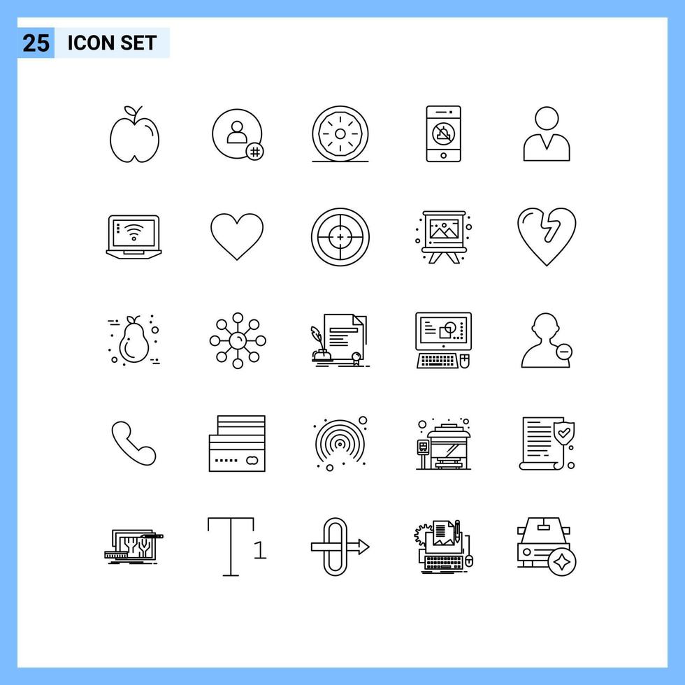 Modern Set of 25 Lines Pictograph of technology mute contact audio pumpkin pie Editable Vector Design Elements