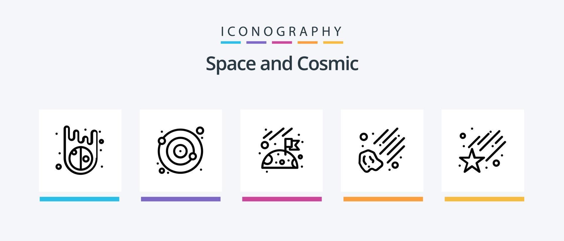 Space Line 5 Icon Pack Including space. astronaut. flame. space. asteroid. Creative Icons Design vector