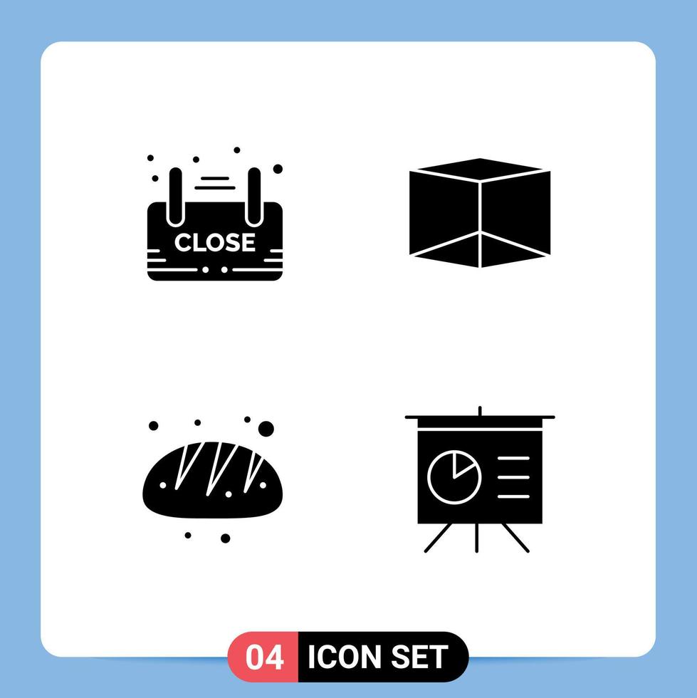 4 Universal Solid Glyph Signs Symbols of close bread advertisement product analytics Editable Vector Design Elements