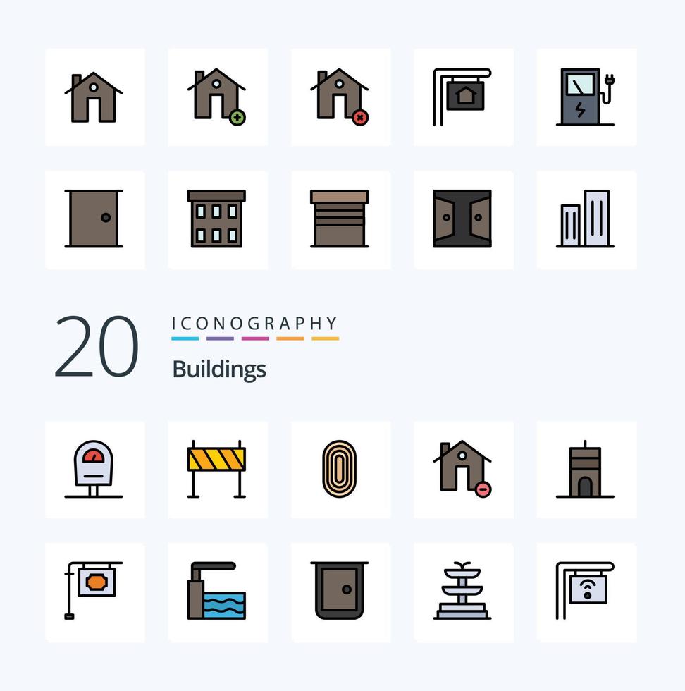 20 Buildings Line Filled Color icon Pack like minus estate adornment delete rug vector