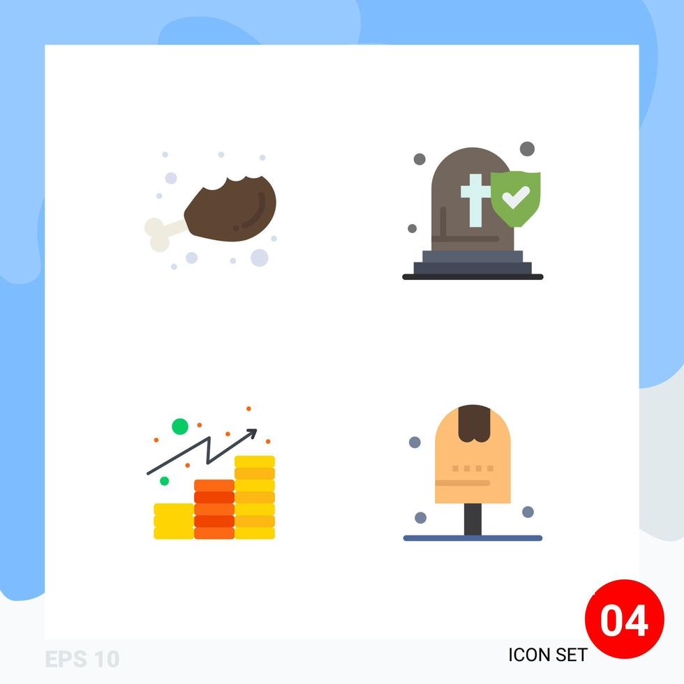 conjunto de 4 iconos planos vectoriales en cuadrícula para finanzas de pollo inversiones funerarias frescas elementos de diseño vectorial editables vector