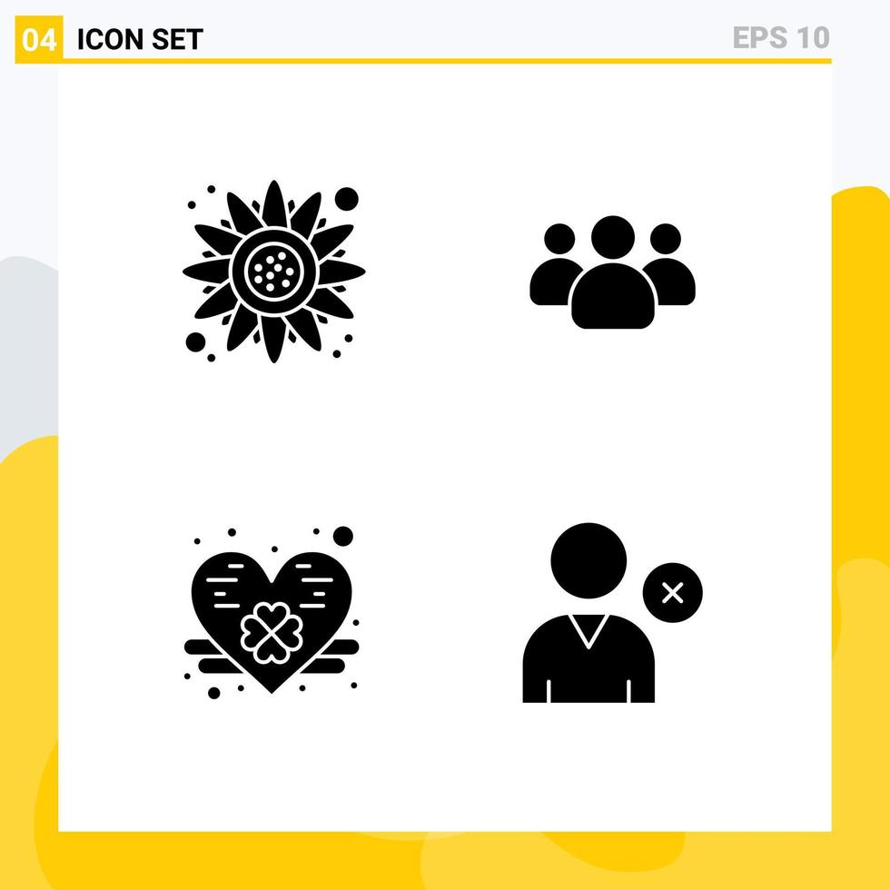 conjunto de 4 iconos de ui modernos símbolos signos para el corazón de otoño los usuarios de acción de gracias eliminan elementos de diseño vectorial editables vector