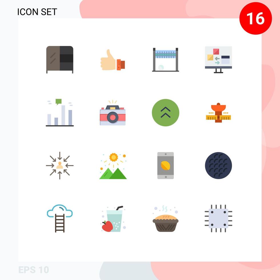 Modern Set of 16 Flat Colors Pictograph of development computer thumbs coding volleyball Editable Pack of Creative Vector Design Elements