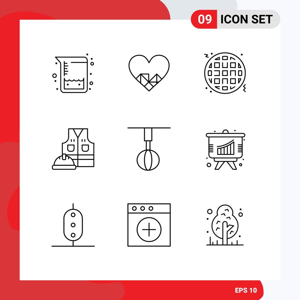 Pack of 9 Modern Outlines Signs and Symbols for Web Print Media such as house home food appliances labor Editable Vector Design Elements