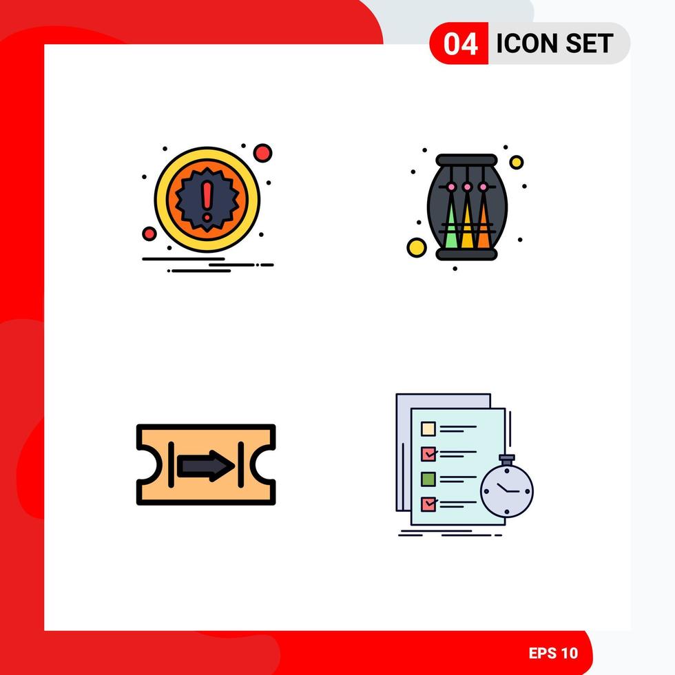 Set of 4 Modern UI Icons Symbols Signs for alert journey drum party task Editable Vector Design Elements