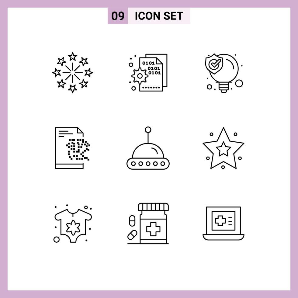 Editable Vector Line Pack of 9 Simple Outlines of space technology setting server solution Editable Vector Design Elements