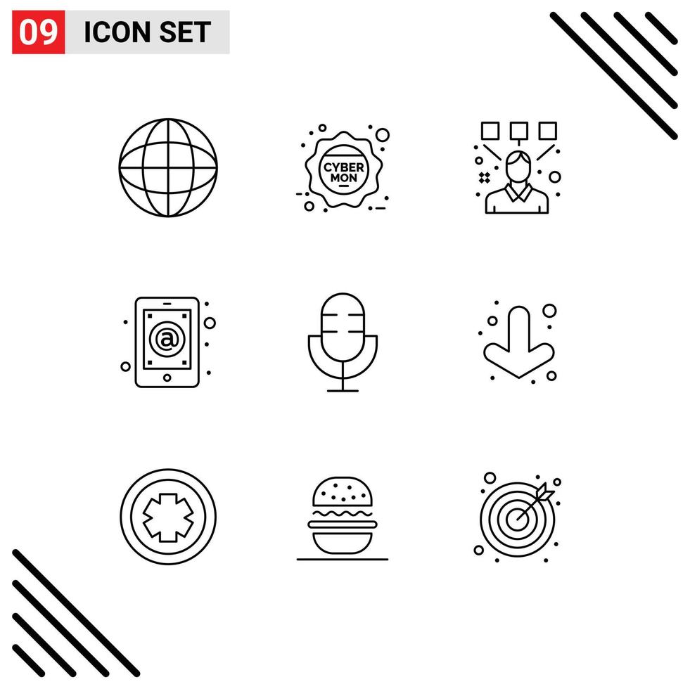 Mobile Interface Outline Set of 9 Pictograms of mobile inbox sale email designer Editable Vector Design Elements