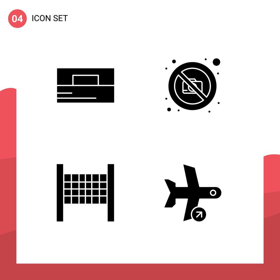 Pack of 4 creative Solid Glyphs of accessories sport wallet no off Editable Vector Design Elements