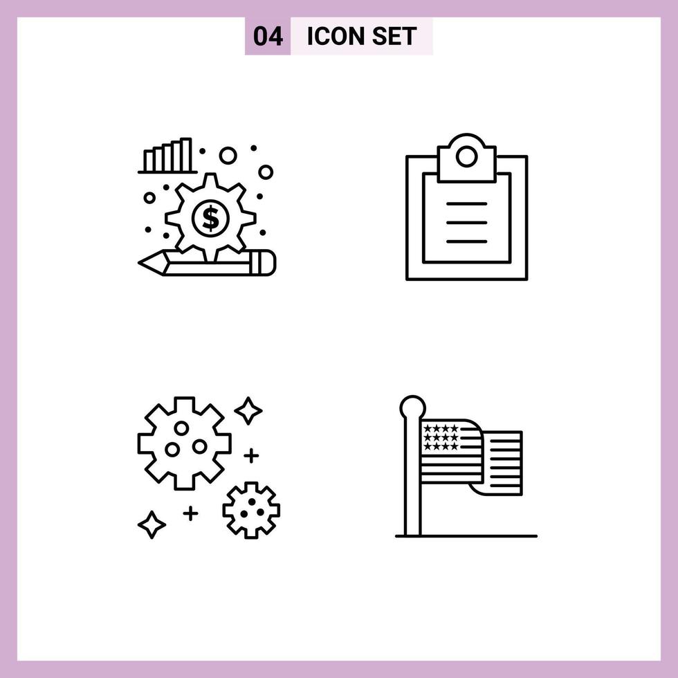 Pack of 4 Modern Filledline Flat Colors Signs and Symbols for Web Print Media such as analysis process space gear todo flag Editable Vector Design Elements