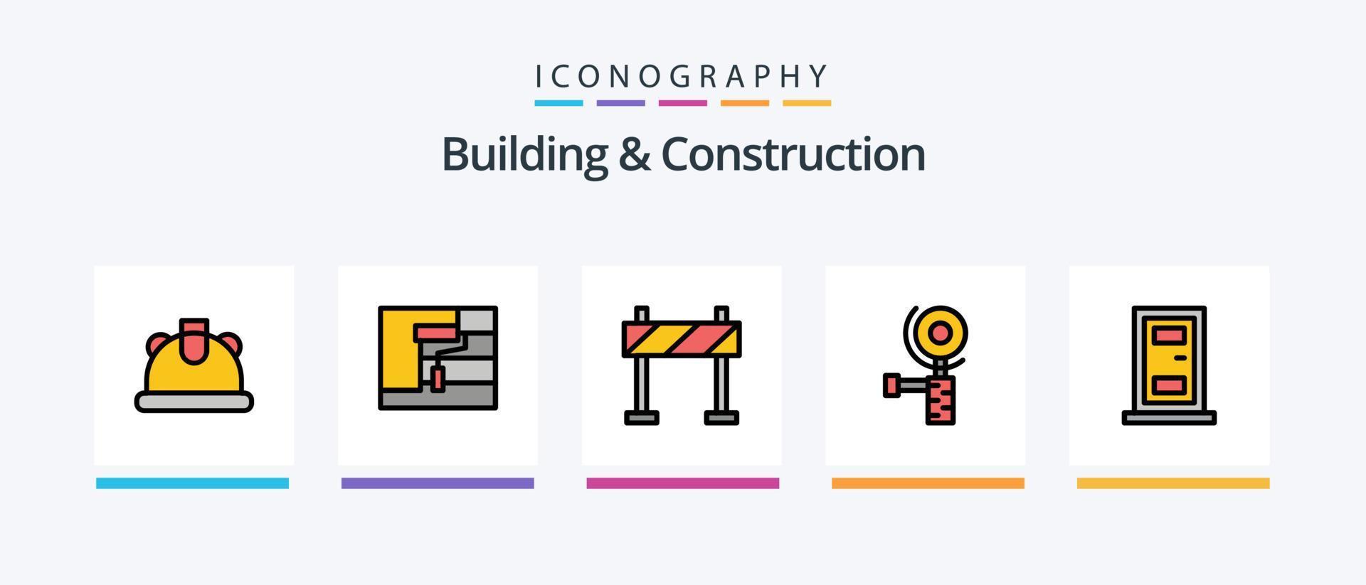 Building And Construction Line Filled 5 Icon Pack Including . roller. grinding. painting. building. Creative Icons Design vector