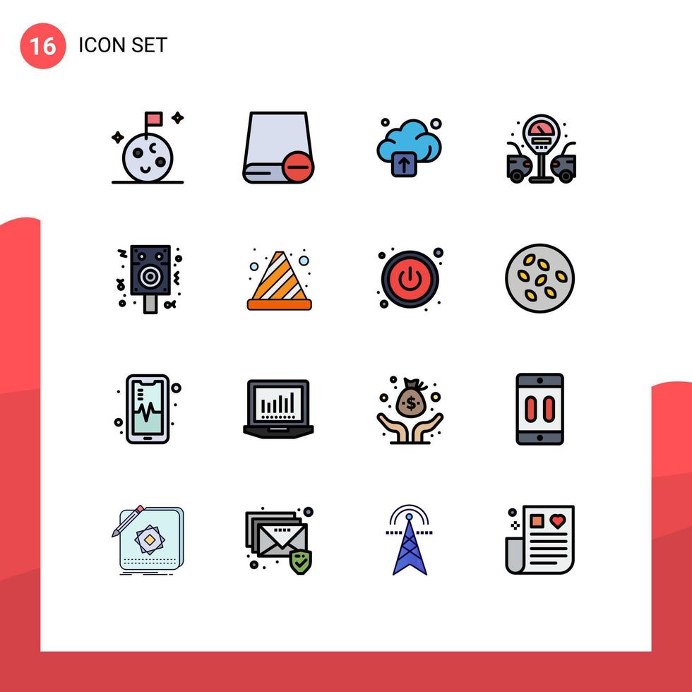 16 Universal Flat Color Filled Line Signs Symbols of party celebration cloud speaker life Editable Creative Vector Design Elements