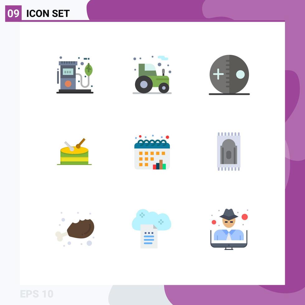 9 Creative Icons Modern Signs and Symbols of chart celebration tractor drum puncture Editable Vector Design Elements