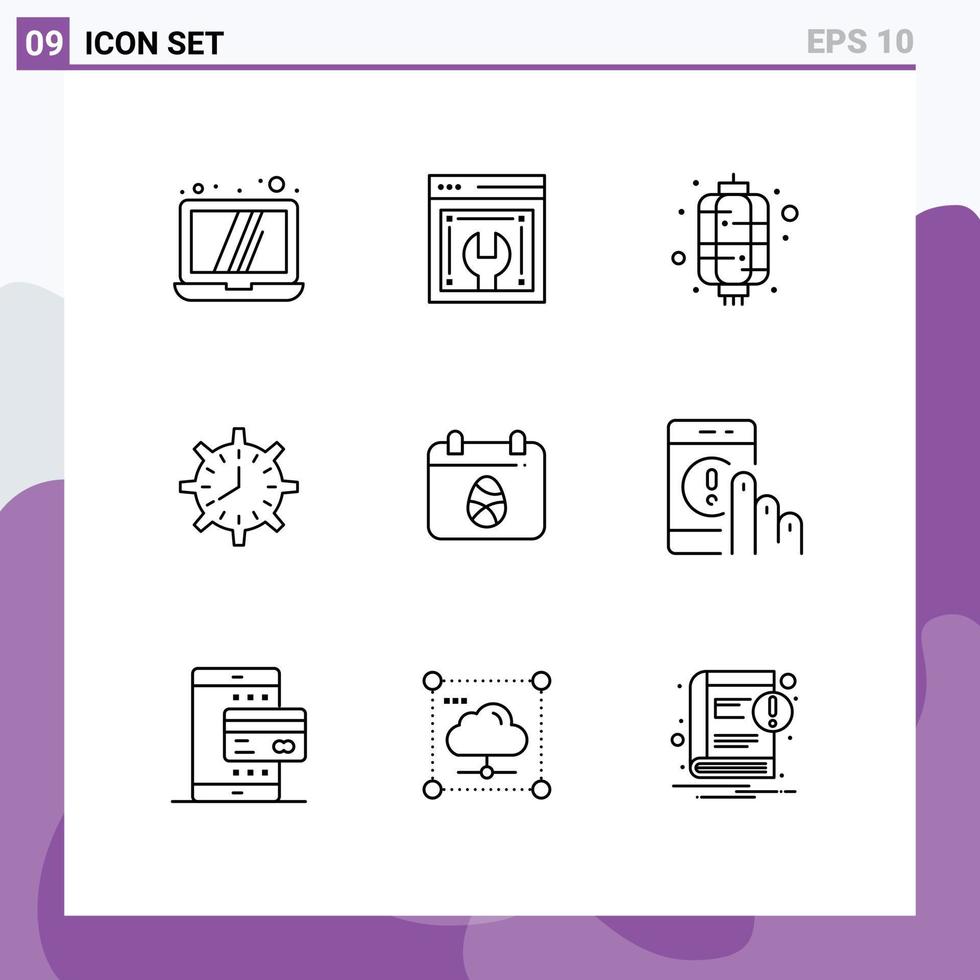 User Interface Pack of 9 Basic Outlines of work timing lantern timepiece deadline Editable Vector Design Elements