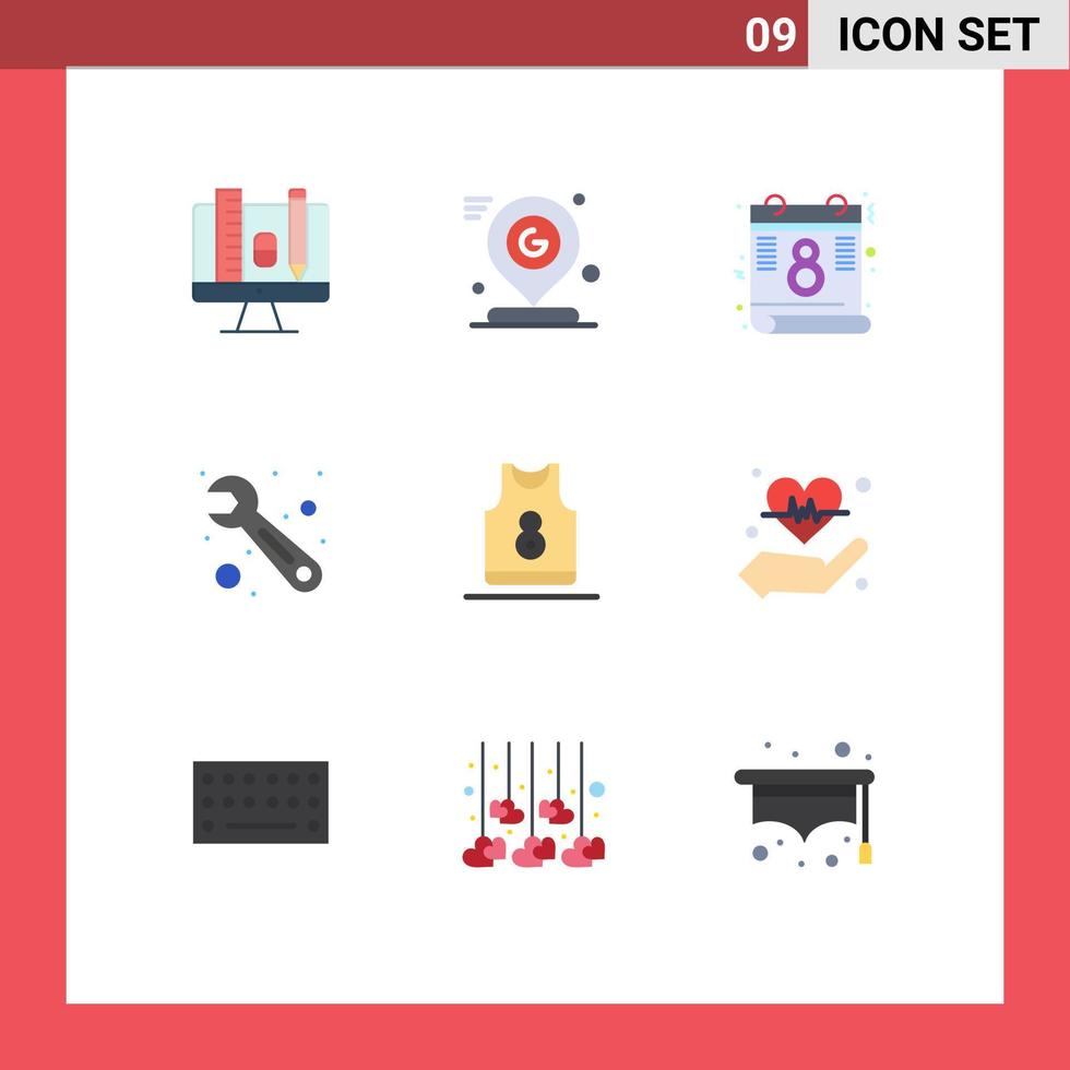 9 Universal Flat Colors Set for Web and Mobile Applications sport basketball mark wrench repair Editable Vector Design Elements