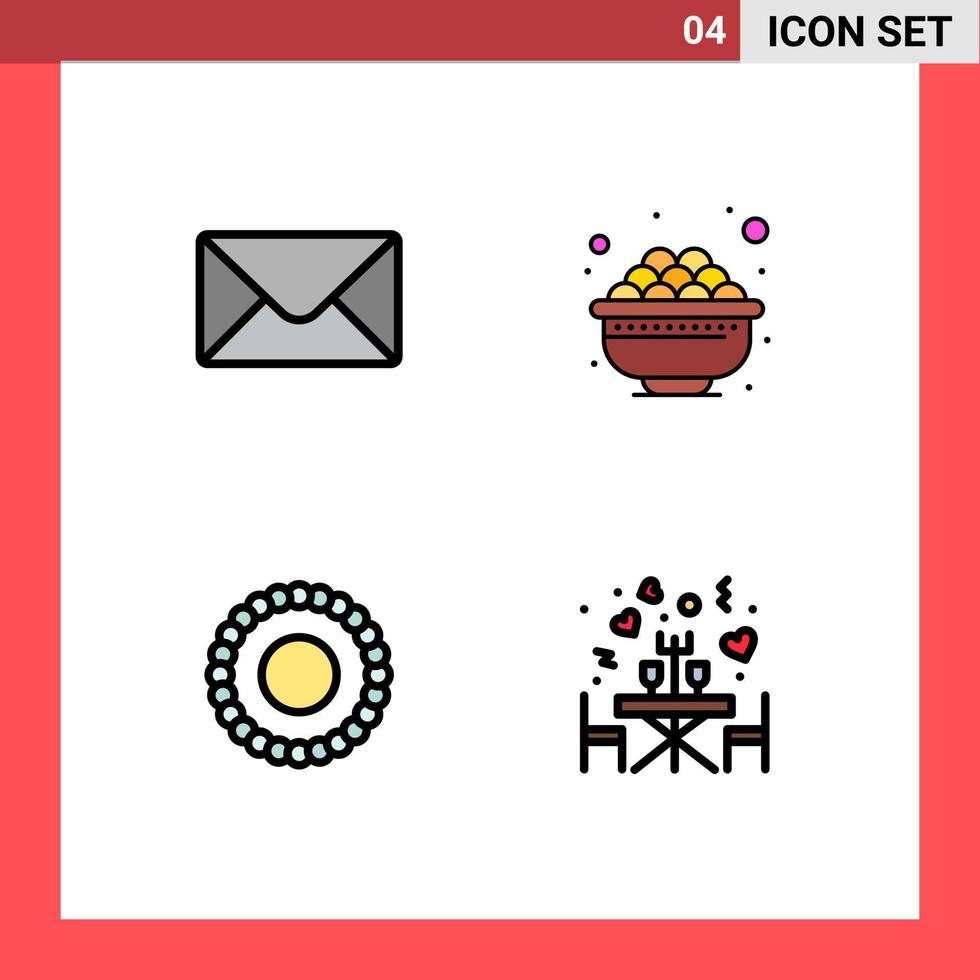 Set of 4 Modern UI Icons Symbols Signs for mail dinner eat bracelet romantic Editable Vector Design Elements