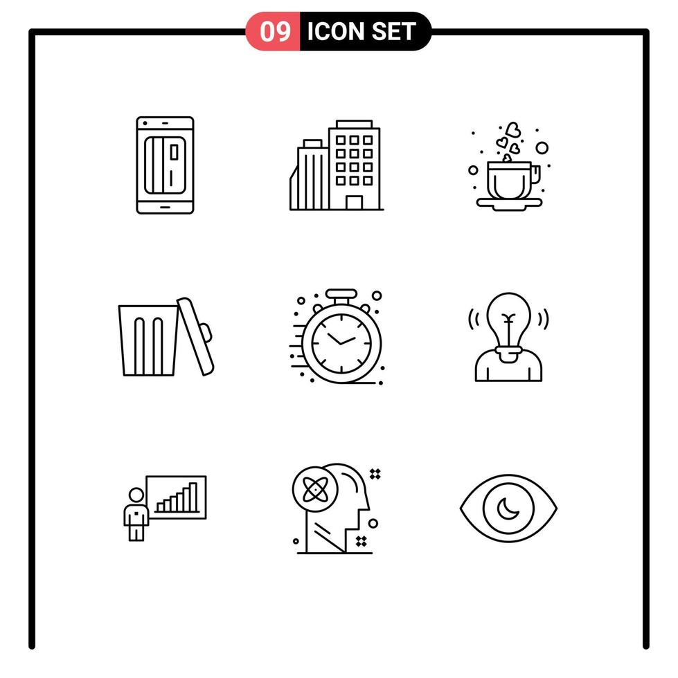 9 Universal Outline Signs Symbols of business trash city garbage ecology Editable Vector Design Elements