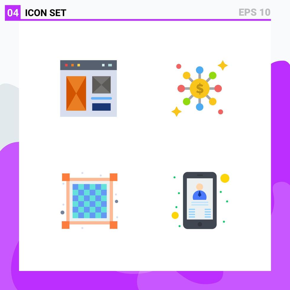 Pictogram Set of 4 Simple Flat Icons of browser layout page share contact Editable Vector Design Elements