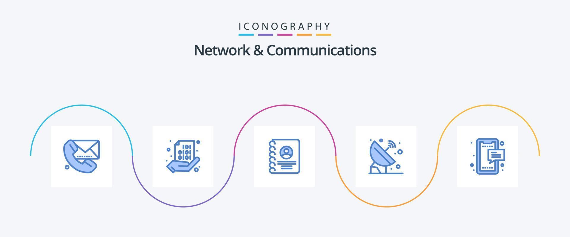 Paquete de 5 iconos azules de red y comunicaciones que incluye señal. astronomía. mano. satélite. usuario vector
