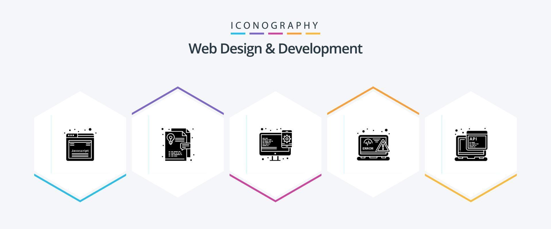 Web Design And Development 25 Glyph icon pack including javascript. error. responsive. web. design vector