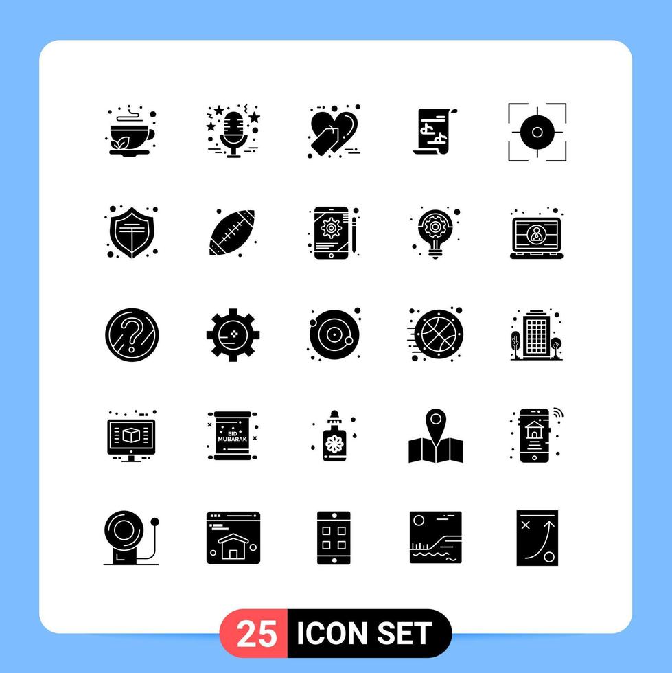 25 iconos creativos, signos y símbolos modernos de la lista de reproducción, archivo de micrófono multimedia, compras, elementos de diseño vectorial editables vector