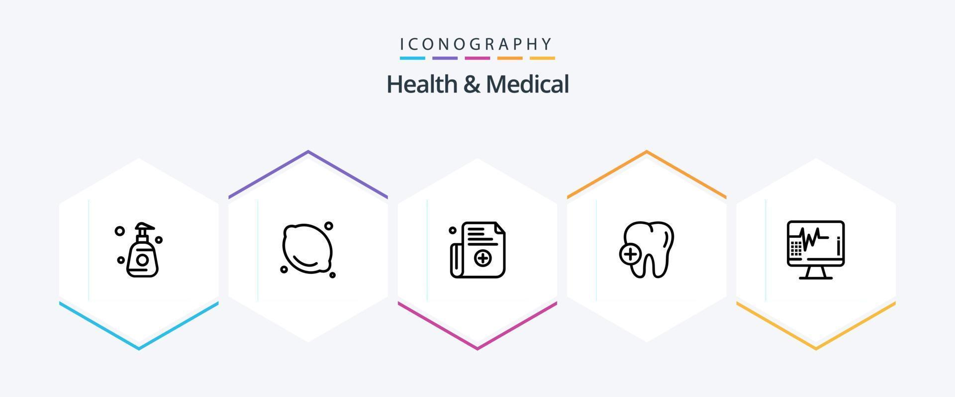 Paquete de iconos de 25 líneas de salud y medicina, incluido médico. latido del corazón. formulario. corazón. médico vector