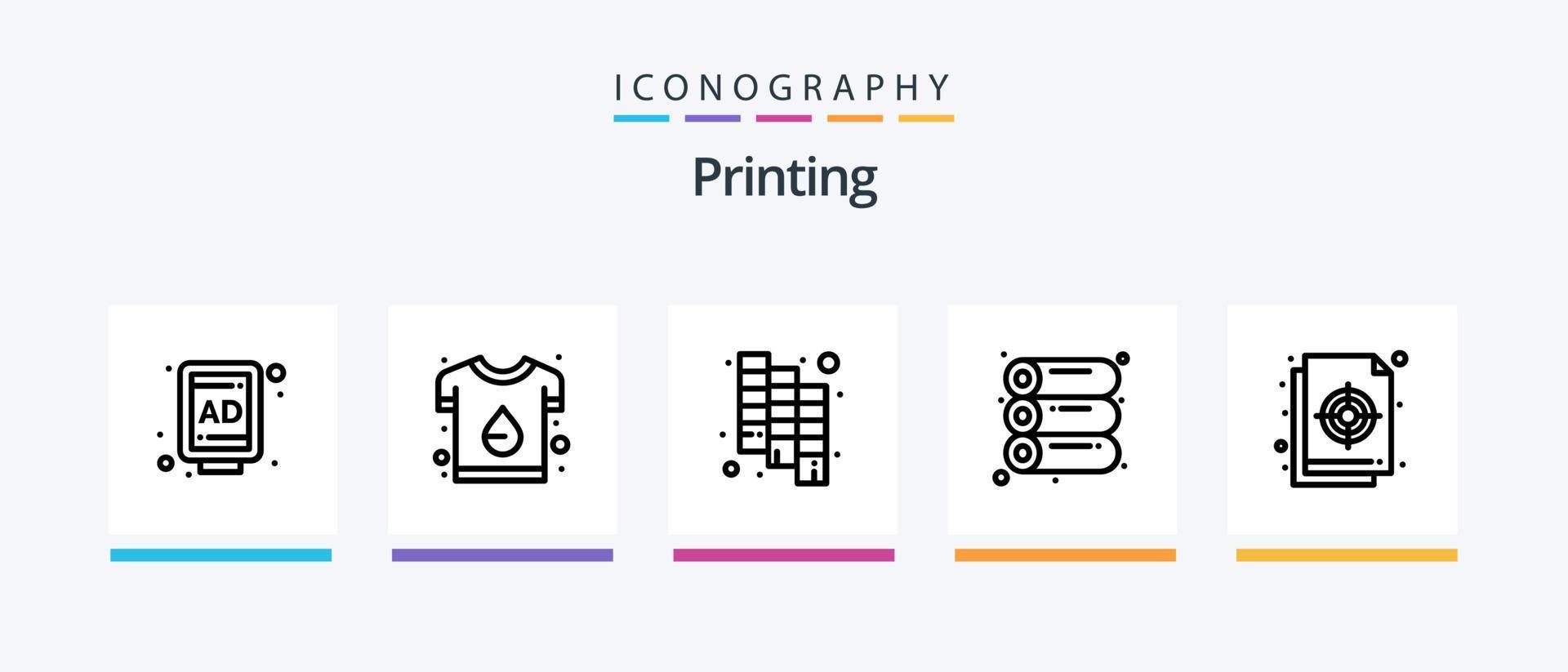 Printing Line 5 Icon Pack Including color wheel. creative. document. color. offset. Creative Icons Design vector