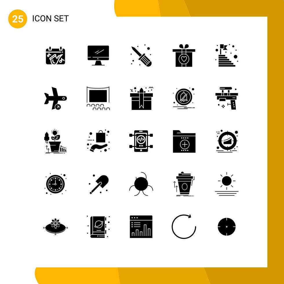Solid Glyph Pack of 25 Universal Symbols of mountain age pc present gift Editable Vector Design Elements