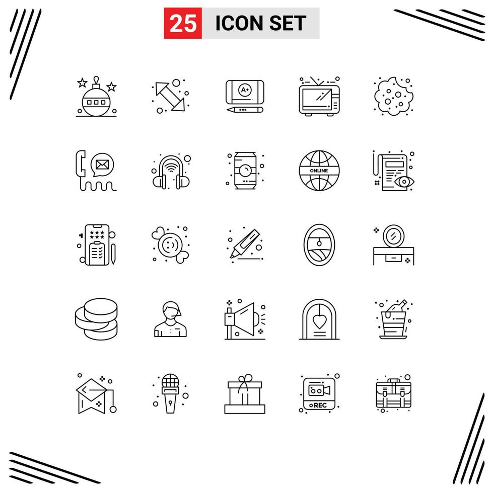 Pack of 25 Modern Lines Signs and Symbols for Web Print Media such as cookie tv right television education Editable Vector Design Elements