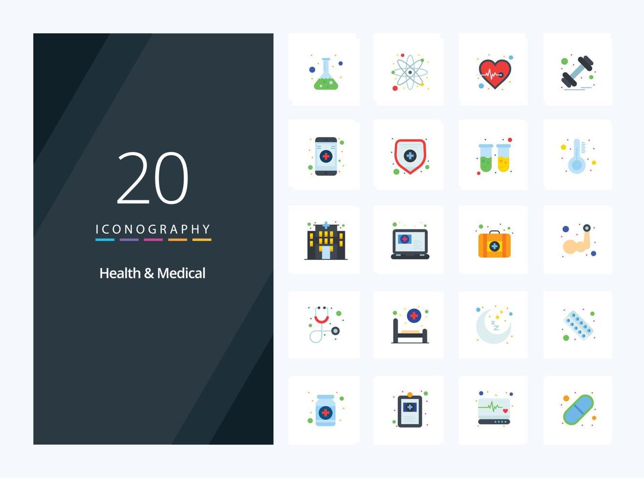 20 Health And Medical Flat Color icon for presentation vector