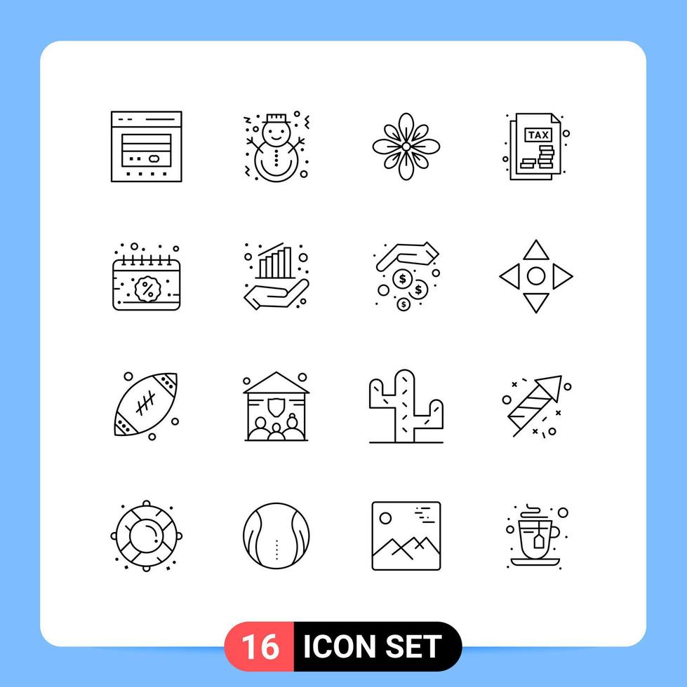 Modern Set of 16 Outlines and symbols such as income tax statement holi christmas hindu decoration Editable Vector Design Elements