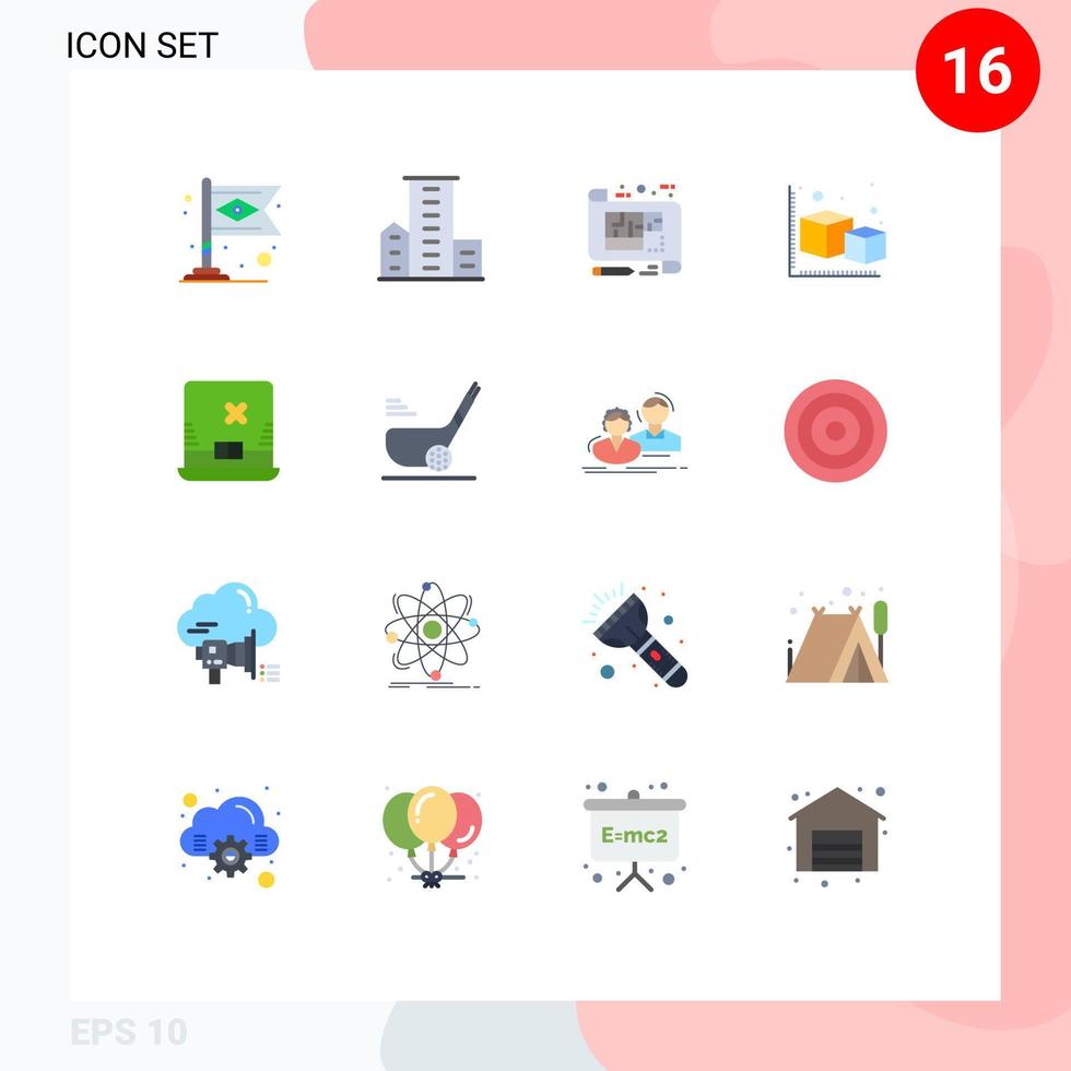 paquete de 16 signos y símbolos de colores planos modernos para medios de impresión web, como residencias de cubos de objetos, piso de flecha, paquete editable de elementos de diseño de vectores creativos