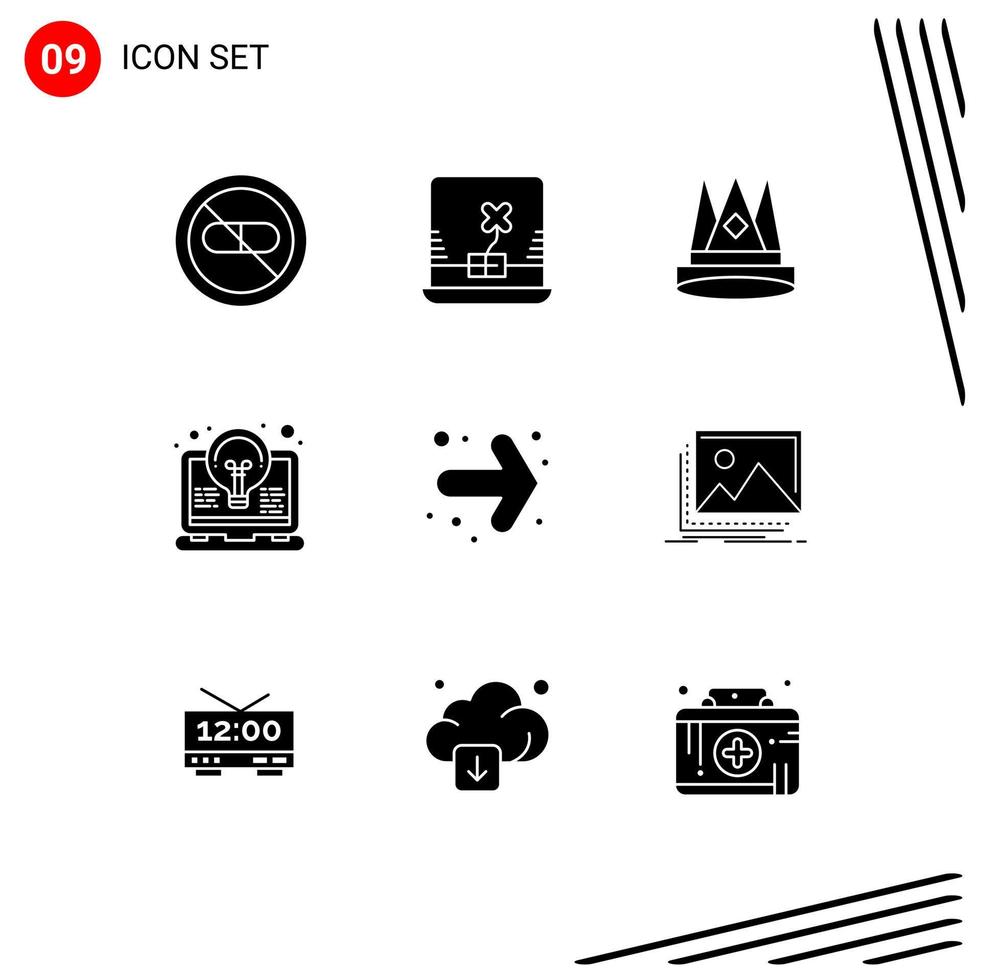 conjunto de 9 iconos modernos de la interfaz de usuario signos de símbolos para la codificación de la invención posición de la bombilla de la corona elementos de diseño vectorial editables vector
