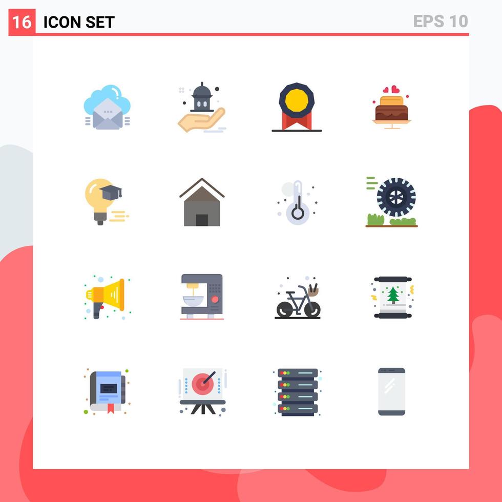 16 Flat Color concept for Websites Mobile and Apps cap wedding hand heart cake Editable Pack of Creative Vector Design Elements