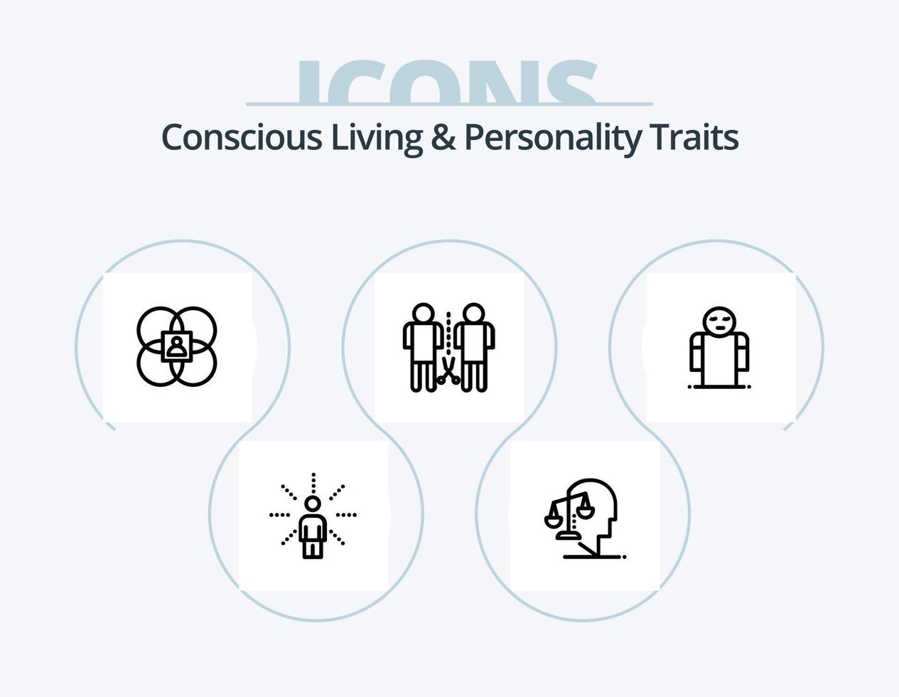 vida consciente y rasgos de personalidad línea icono paquete 5 diseño de iconos. humano. balance. aprendizaje. persona. crítica vector