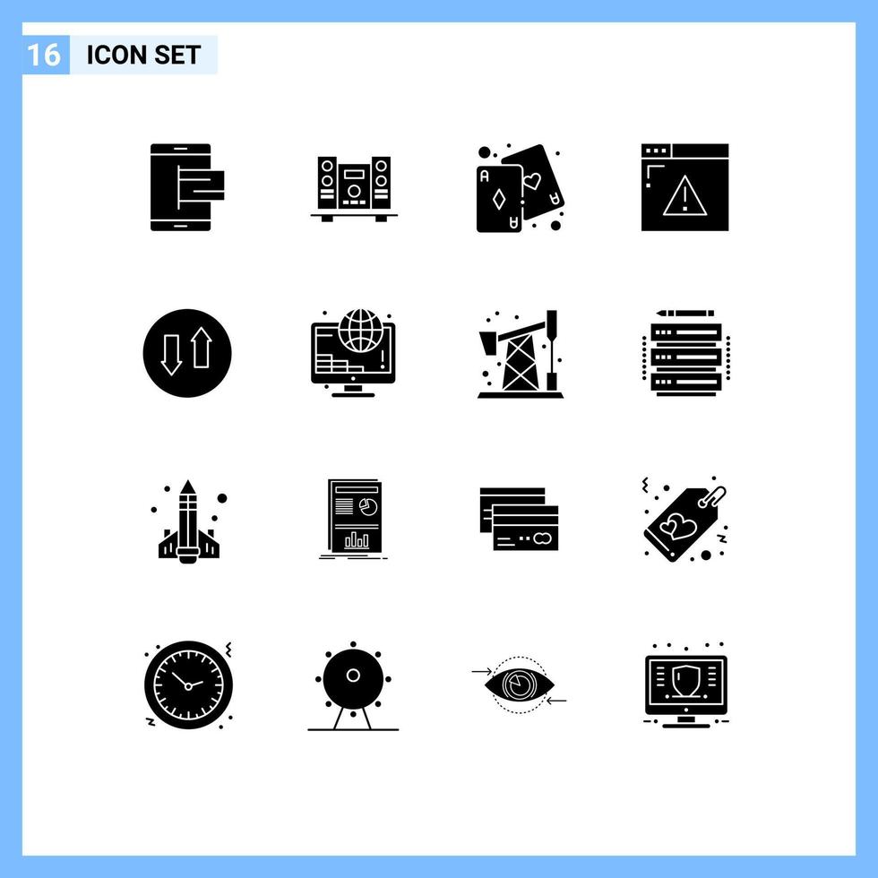 Modern Set of 16 Solid Glyphs and symbols such as arrows web music security play Editable Vector Design Elements