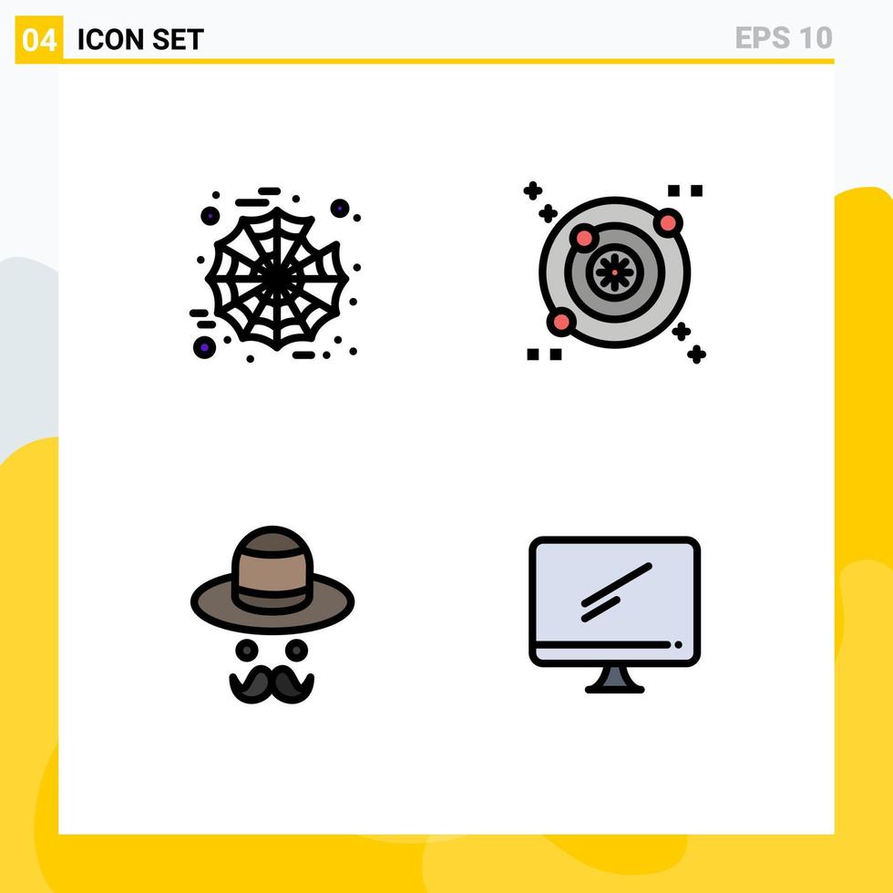 grupo de 4 colores planos de línea de relleno modernos establecidos para elementos de diseño vectorial editables del monitor de avatar de galaxia de padres de halloween vector