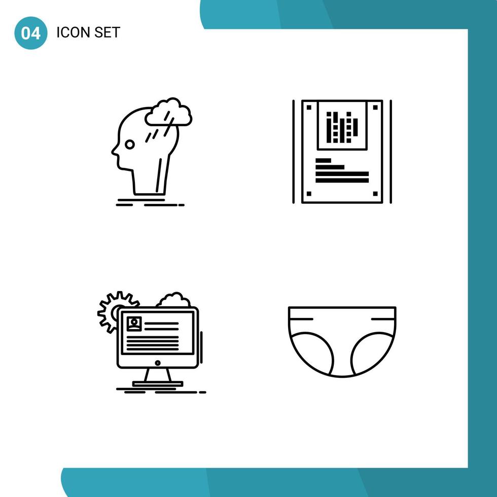 Pack of 4 creative Filledline Flat Colors of brainstorm account idea cryptography report Editable Vector Design Elements