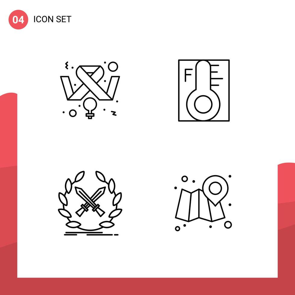 Set of 4 Modern UI Icons Symbols Signs for awareness battle feminism rainy game Editable Vector Design Elements