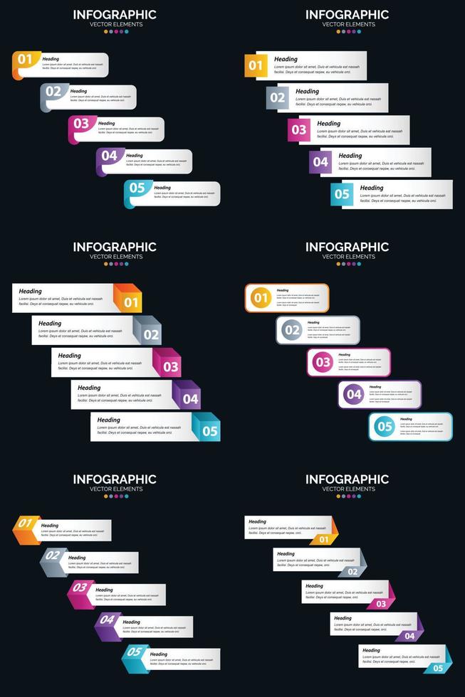 Vector 6 Infographics Pack Presentation slide template 5 Steps cycle diagrams and timelines
