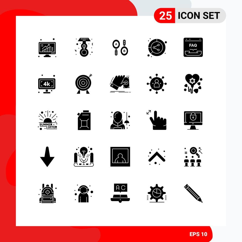 Modern Set of 25 Solid Glyphs Pictograph of browser lead research data analysis Editable Vector Design Elements